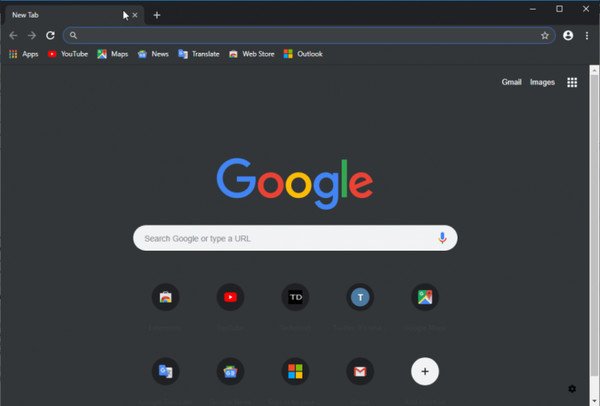 Dunkles Design in Google Chrome