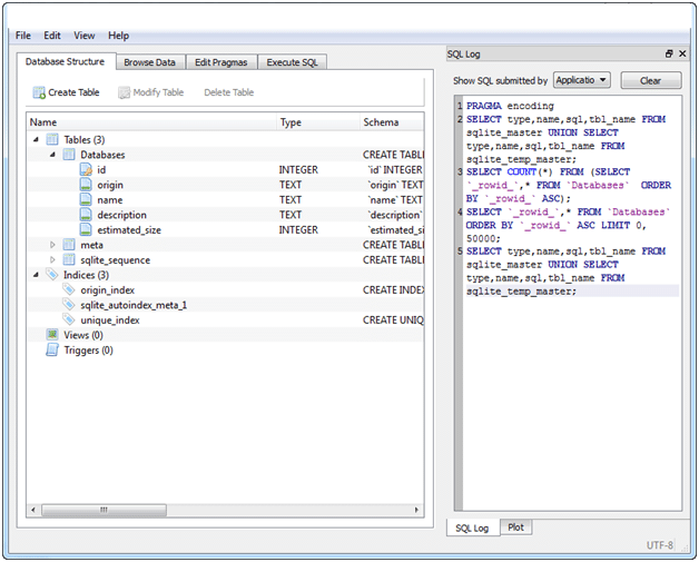 Interface de aplicativo do DB Browser for SQLite